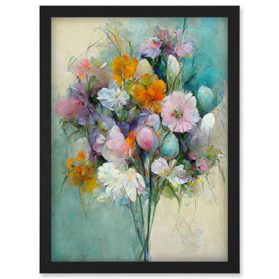 Artery8 Watercolour Pink Orange And Teal Spring Flower Bouquet ...