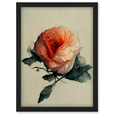 Artery8 Watercolour Pink Rose Flower Romantic Wall Art Print - A4 Size