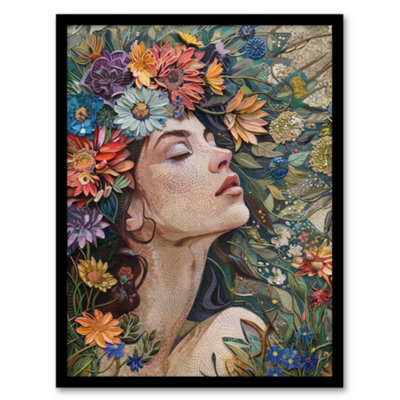 Artery8 Woman Boho Portrait in Spring Flowers Mosaic Poster Wall Art ...