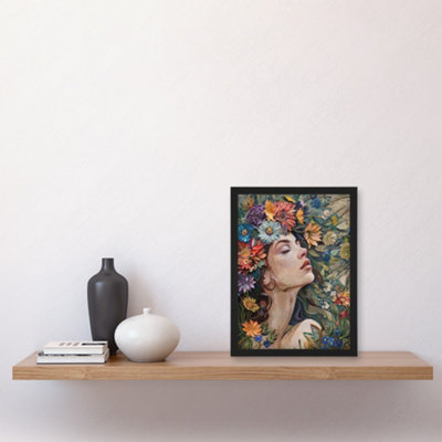 Artery8 Woman Boho Portrait in Spring Flowers Mosaic Poster Wall Art ...