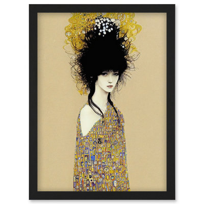 Artery8 Woman in Klimt Style Dress Gold Black Painting Wall Art Print ...