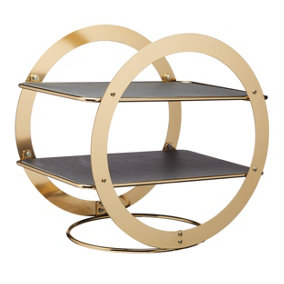 Artesa 2-Tier Geometric Brass-Finished Serving Stand with Slate Serving Platters