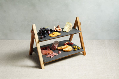 Artesa 2-Tiered Round Frame Food Display Serving Stand with Slate ...