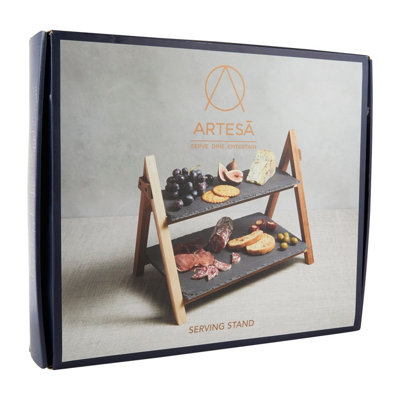 Artesa 2-Tiered Round Frame Food Display Serving Stand with Slate ...
