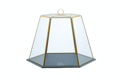 Artesa Geometric Glass Cake Dome, Slate Serving Base Cloche 31 x 27.5 x 25 cm