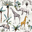 Arthouse Animals Jungle Wallpaper Elephant Palm Tree Green Grey Yellow Serengeti