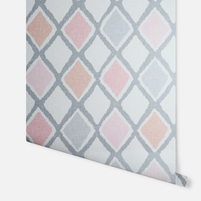Arthouse Ayat Blush Pink Grey Geometric Diamond Wallpaper 907504