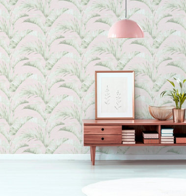 Arthouse Banana Palm Pink/Green Wallpaper
