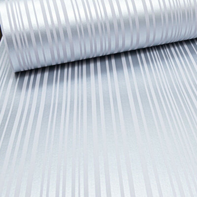 Arthouse Barcode Stripe Metallic Silver & White Shimmer Shine Striped Wallpaper