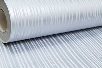 Arthouse Barcode Stripe Metallic Silver & White Shimmer Shine Striped Wallpaper
