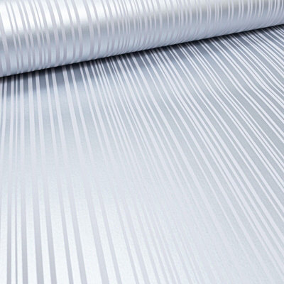 Arthouse Barcode Stripe Metallic Silver & White Shimmer Shine Striped Wallpaper