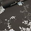 Arthouse Bijoux Florette Charcoal Floral Silver Glitter Holographic Wallpaper