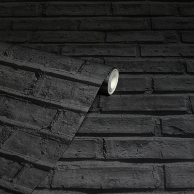 Arthouse Black Brick Wallpaper