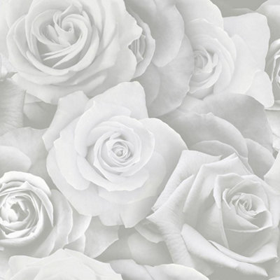 Arthouse Bloom Floral Grey Wallpaper Contemporary Modern White Flower