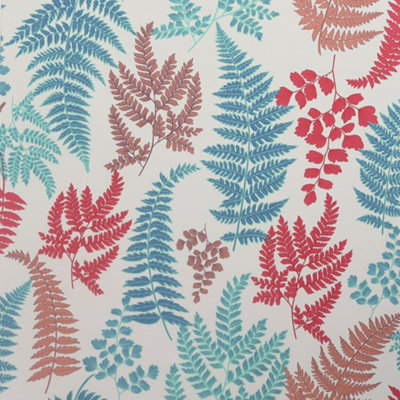 Arthouse Botanical Fern Teal/Red Wallpaper