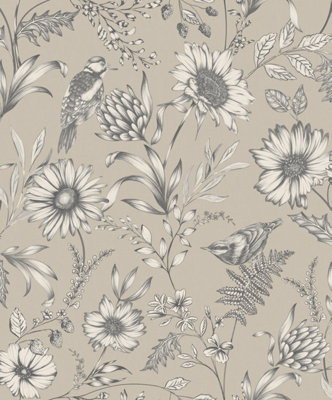 Arthouse Botanical Songbird Natural Wallpaper