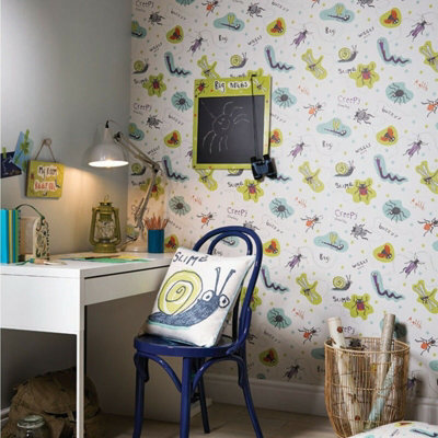 Arthouse Bug Lime Plum Cream Insect Kids Nature Boys Girls Nursery Wallpaper