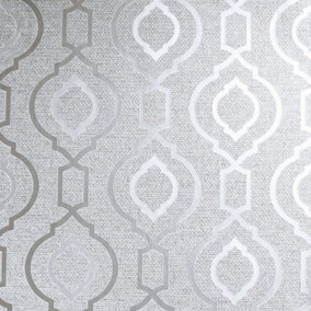 Arthouse Calico Trellis Wallpaper Geometric Textured Glitter Vinyl Grey Silver