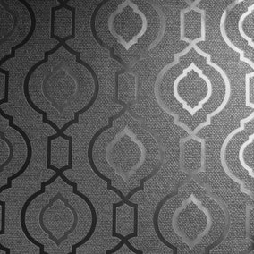 Arthouse Calico Trellis Wallpaper Geometric Textured Glitter Vinyl Gunmetal Grey
