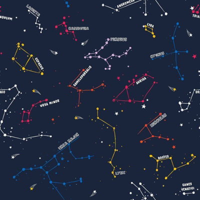 Arthouse Constellations Space Navy Blue Multi Kids Nature Nursery Wallpaper