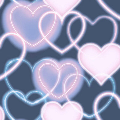 Arthouse Cool Neon Style Heart Print Wall Navy Pink Wallpaper 925605