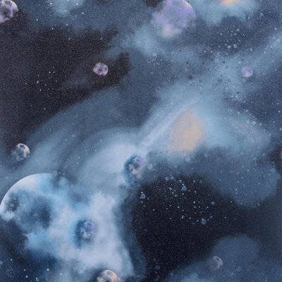 Arthouse Cosmos Moon & Planets- Sparkle Stars- Galaxy Clouds - Out Of This World Navy Bedroom & Playroom Children Wallpaper 251903