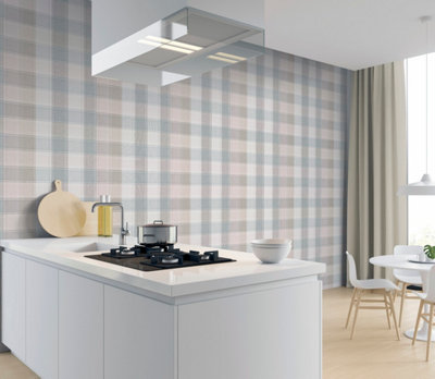 Arthouse Country Check Pink/Grey Wallpaper