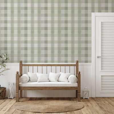 Arthouse Country Check Sage Green Wallpaper 922806 - Textured Country ...