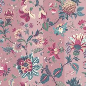 Tapestry Floral by Arthouse - Charcoal / Pink - Wallpaper