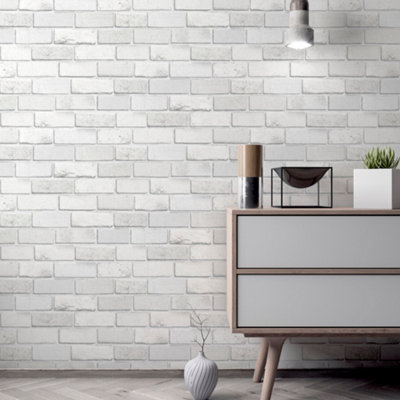 Arthouse Diamond White Brick Wallpaper