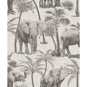 Arthouse Elephant Grove Charcoal Wallpaper