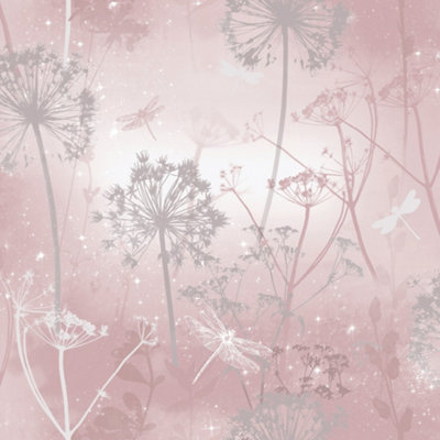 Arthouse Fantasia Damselfly Blush Gel Glitter Spongeable Wallpaper 692305