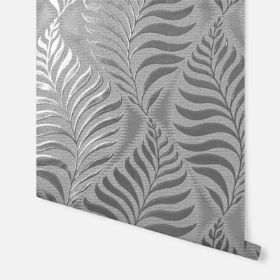 Arthouse Foil Embossed Leaf Silver Wallpaper