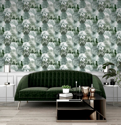 Arthouse Foliage Hex Green Wallpaper