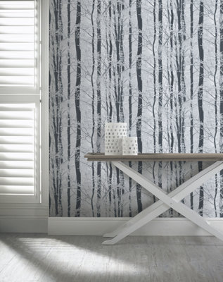 Arthouse Frosted Wood Silver Wallpaper