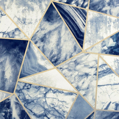 Arthouse Geometric Fragments Navy Blue Marble Metallic Gold Vinyl