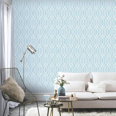 Arthouse Geometric Teal Blue White Diamond Geo Wallpaper 908209