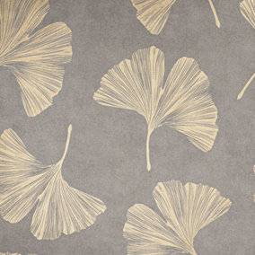 Arthouse Ginkgo Leaf Mocha Brown Metallic Gold Motif Leaves Vinyl Wallpaper
