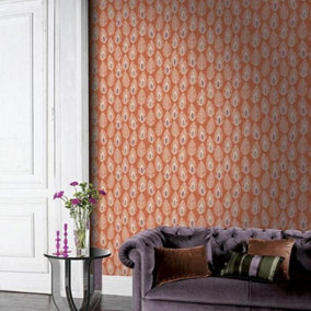 Arthouse Glam Feather Leaves Orange Metallic Cream Gold Purple Leaf Wallpaper
