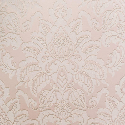 Arthouse Glisten Blush Damask Metallic & Glitter Soft Pink Wallpaper 903700 for Bedrooms or Full Room