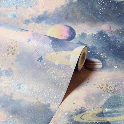 Arthouse Glitter Planets Pink Multi Wallpaper