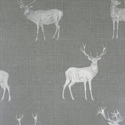 Arthouse Heritage Stag Grey/Silver Wallpaper