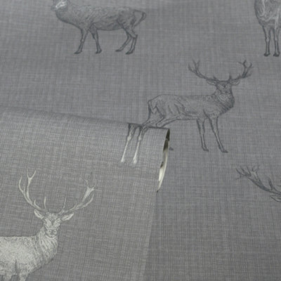 Arthouse Heritage Stag Grey/Silver Wallpaper
