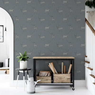 Arthouse Heritage Stag Grey/Silver Wallpaper