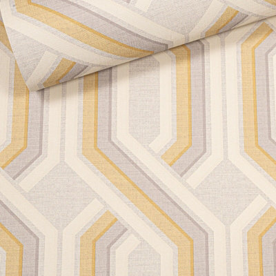 Arthouse Intertwine Geometric Ochre Grey Trellis Textured Vinyl 