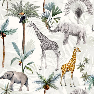 Arthouse Jungle Serengeti Animals Print Multicoloured Wallpaper 923709