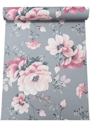 Arthouse Karina Floral Grey Pink Flowers Textured Vinyl Wallpaper | DIY