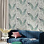 Arthouse Keeka Bird Blue Peacock Floral Feather Navy Natural Off White Wallpaper