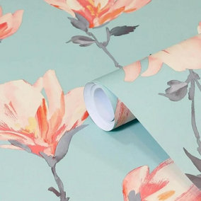 Arthouse Leuzea Floral Blue Pink Wallpaper - 900807