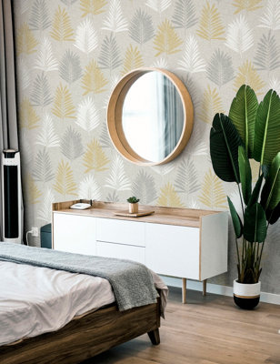 Arthouse Linen Palm Ochre/Grey Wallpaper